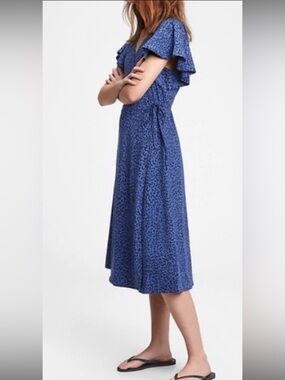 Gap NEW!  Wrap Front Midi Dress Blue Leopard Women's Size M